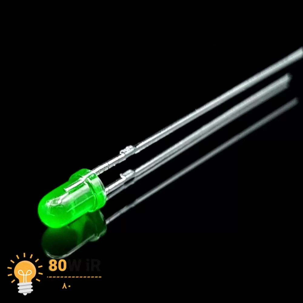 LED سبز 3mm مات پایه بلند