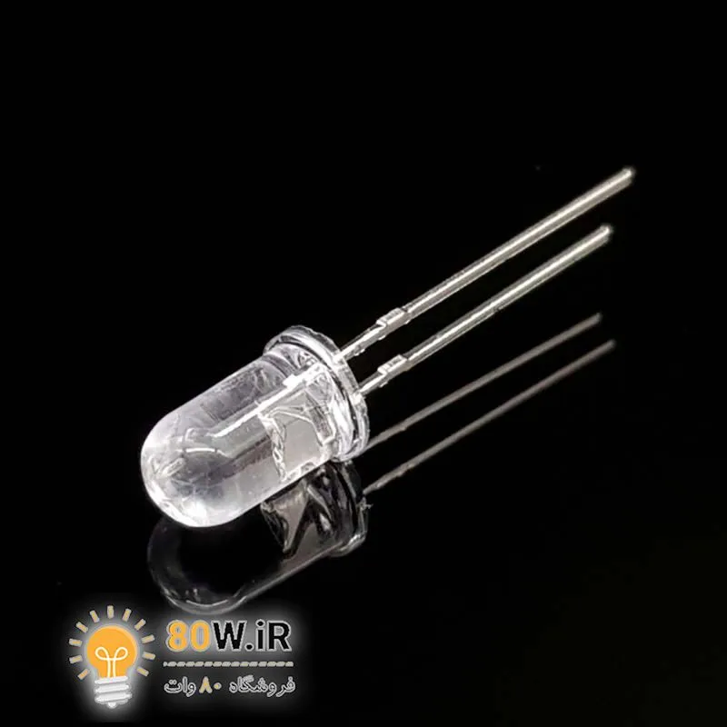 LED آبی 5mm شیشه ای پایه کوتاه (بسته 20 عددی)