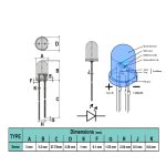ال ای دی 3mm آبی شیشه ای پایه بلند