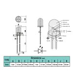 ال ای دی 3mm سفید شیشه ای پایه بلند