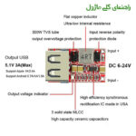 ماژول تغذیه USB کاهنده DC به DC از 6V-24V به 5V 3A