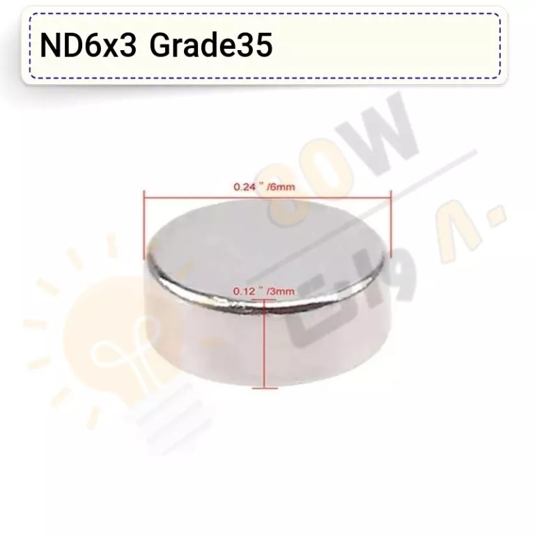 آهنربا گرد (استوانه - دیسک) نئودیمیوم 6x3 ND گرید 35