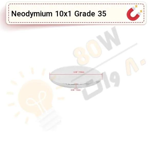 آهنربا گرد (استوانه - دیسک) نیودیمیوم 10x1 ND گرید 35