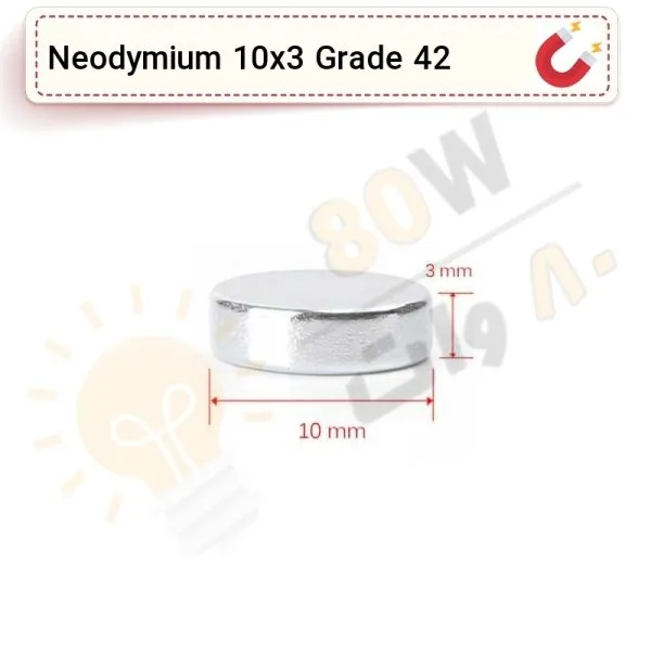 آهنربا گرد (استوانه - دیسک) نیودیمیوم 10x3 ND گرید 42